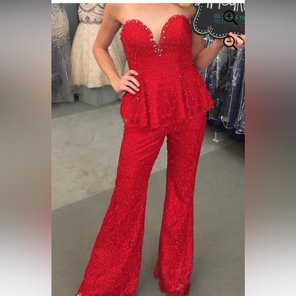Red Tony Bowls Jumpsuit - Picture 2 of 2